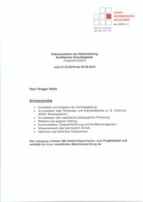 Zertifikat Schulbegleiter Dokumentation